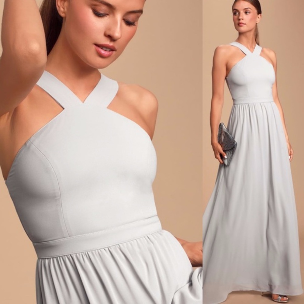 LuLu’s Air of Romance Gray Chiffon Maxi Dress